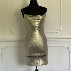 Alice and Olivia  silver lame mini dress